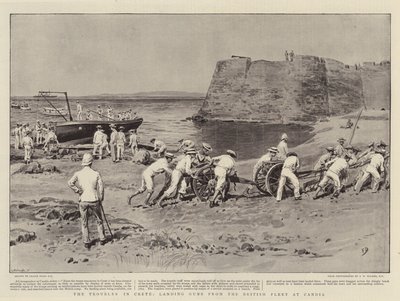 The Troubles in Crete, Landing Guns from the British Fleet at Candia by Frank Dadd